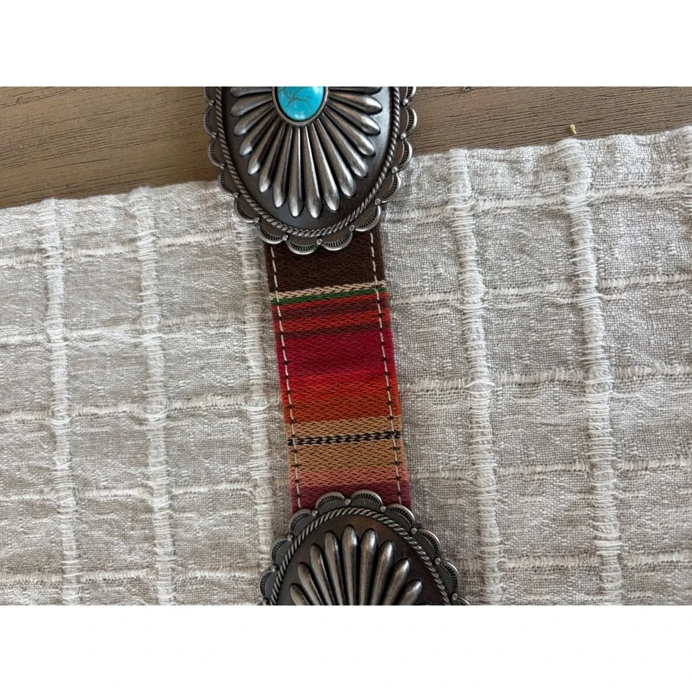 Women's Ariat brown and silver turquoise  serape belt size small - Picture 4 of 8